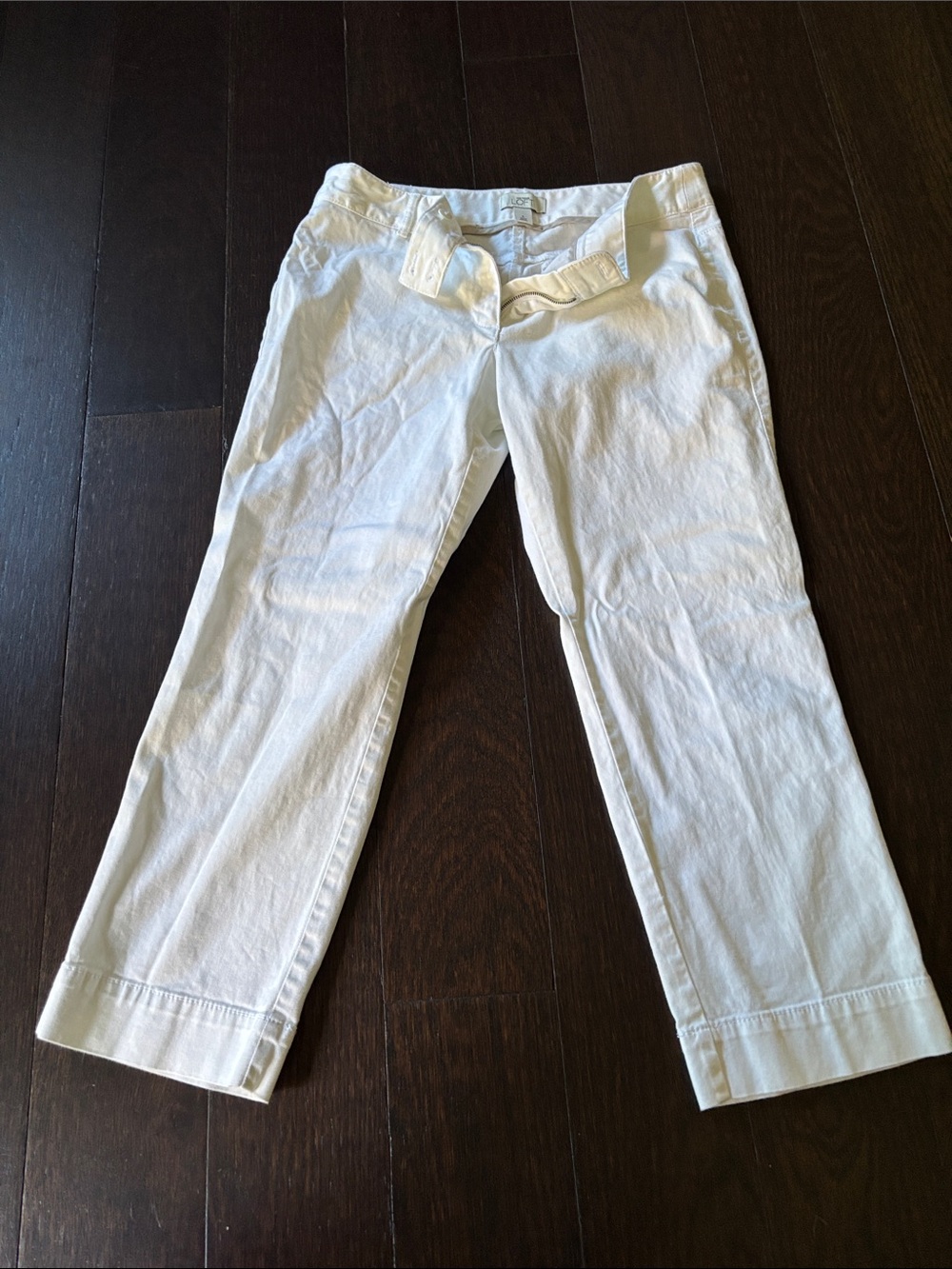 LOFT White Cropped Women's Pants with Belt Detail